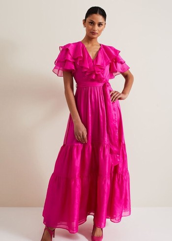 Phase Eight Mabelle Organza Dress Fuchsia Australia | DY8759423